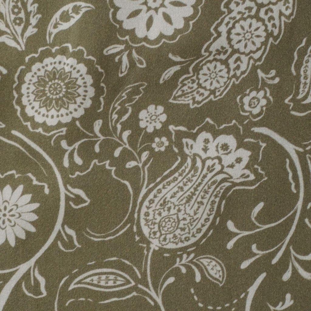 Viskose Druck Blütenranken Rosetten olivgrün